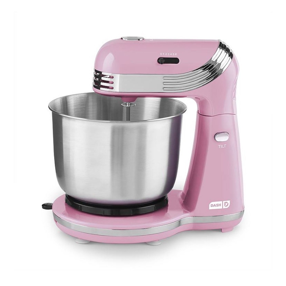 Dash Stand Mixer Pink w/ Stainless Steel Bowl & Attachments